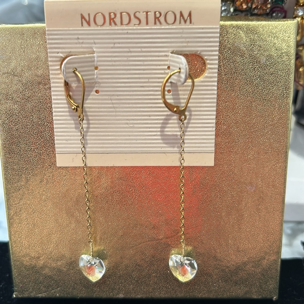 Crystal Hearts on a Chain Earrings-Boutique - Picture 3 of 5